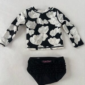 RuffleButts 18-24M Long Sleeve Rash Guard Bikini Black Floral